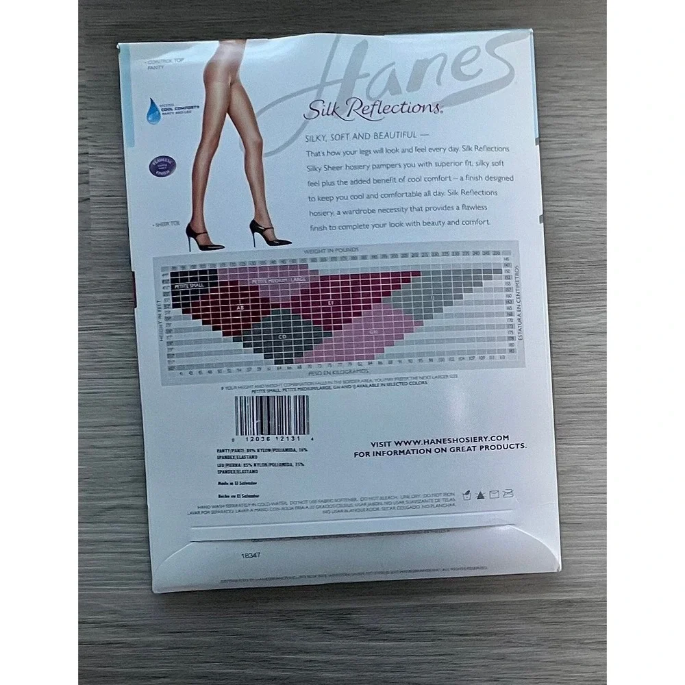 Hanes Silk Reflections Silky Sheer Control Top Pantyhose Tights Jet Black Sz EF